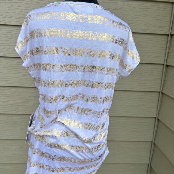 JENNIFER  LOPEZ women's size M T-shirt, white with gold stripes, short sleeves - Picture 3 of 6